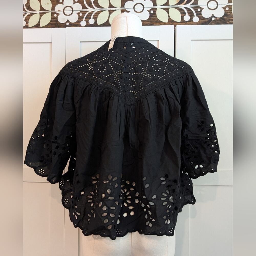 NWT Madewell Embroidered Shirred Henley Top XS Black - Picture 4 of 10